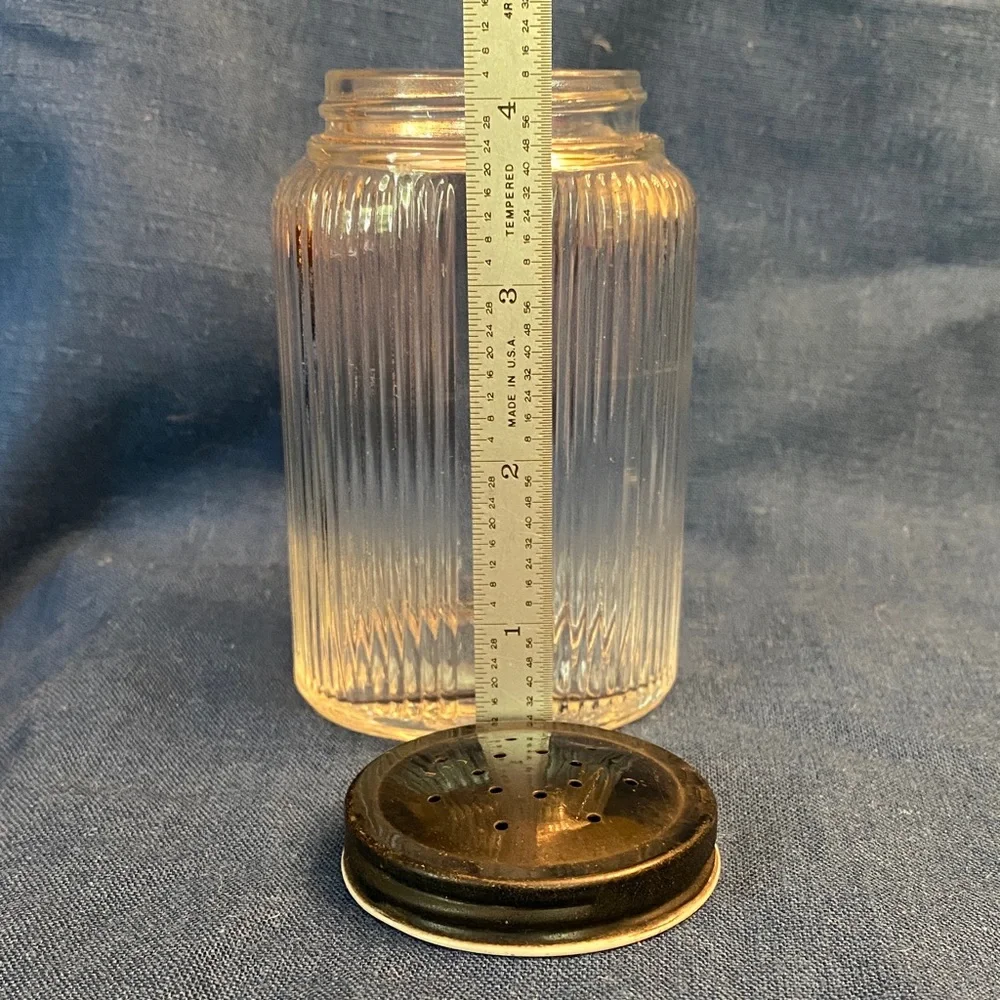 Vintage 1930’s Hoosier Pepper Shaker - Ribbed Clear Glass with Black Metal Lid